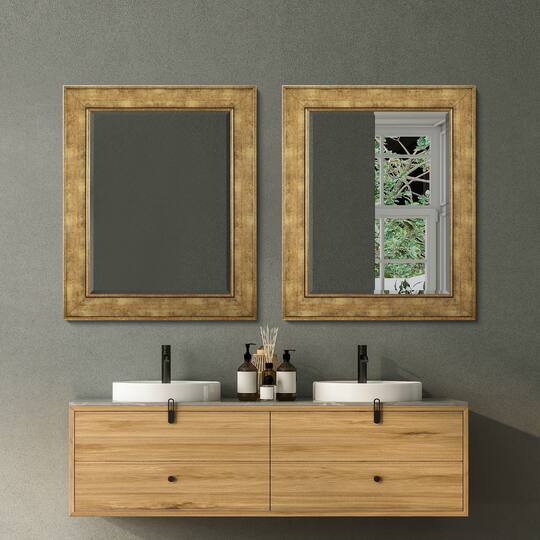 Head West Antique Gold Rectangular Framed Wall Vanity Mirror - 35" x 29"